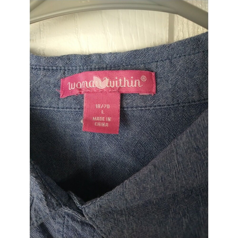 Woman Within 18/20 Blue Button Shirt Casual Denim Look LS - Picture 7 of 8